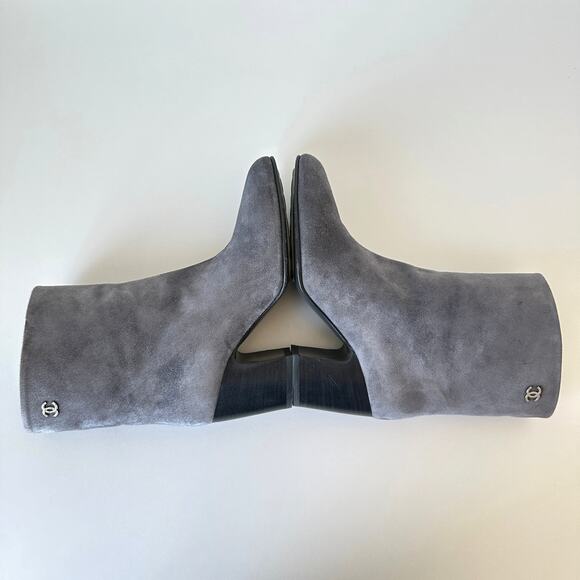 CHANEL Grey Suede Calfskin Short Boots IT 36.5 - Picture 9 of 16